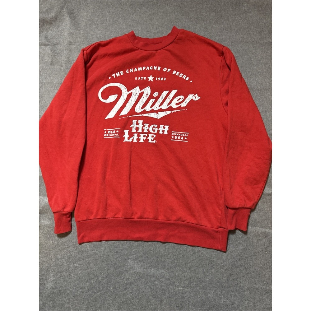 Miller High Life‎ Beer Red Ling Sleeve Sweater Medium Cotton Blend